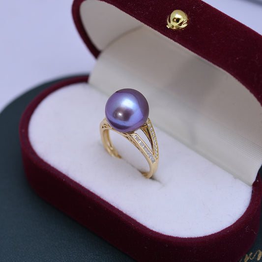 Anillo de Perla Blanca de Agua Dulce 11-12mm Círculo Perfecto Brillo Intenso
