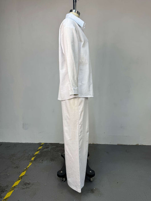 Conjunto Elegante: Camisa Blanca Suelta y Pantalón Ancho de Pierna Amplia - Image 17