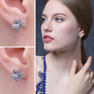 Aretes de Plata con Huellas de Animales Kawaii