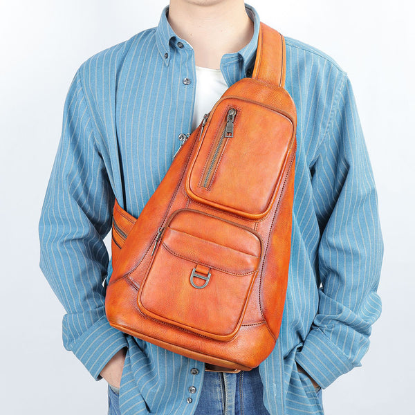 Bolsa de Pecho Cuero Genuino Gran Capacidad Messenger Crossbody Estilo Vintage