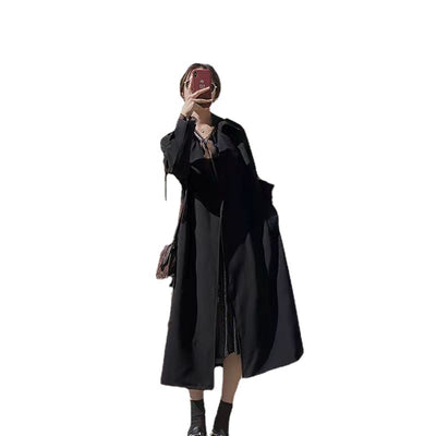 Abrigo Drapado Largo para Mujer Negro Moderno y Elegante - Image 5