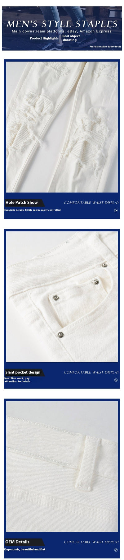Jeans Slim Fit con Parches Rotos y Cintura Elástica para Hombre - Image 9