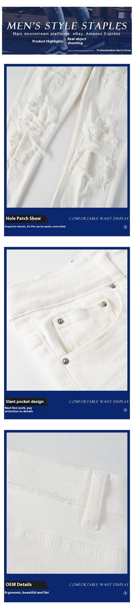 Jeans Slim Fit con Parches Rotos y Cintura Elástica para Hombre - Image 9
