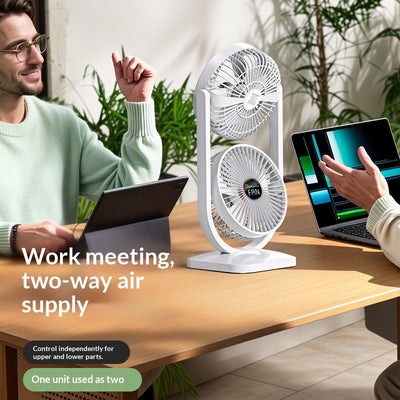 Ventilador Eléctrico Doble Capa USB Recargable de Dos Cabezales