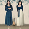 Saia Midi Elegante com Estilo Chinês Retrô, Gola Quadrada e Cintura Alta