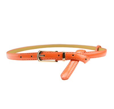 White patent leather women's belt with a slim strap and a gold-tone rectangular pin buckle. - Image 11