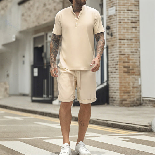 Camiseta Henley Manga Corta Suelta para Hombre - Estilo Casual - Image 12