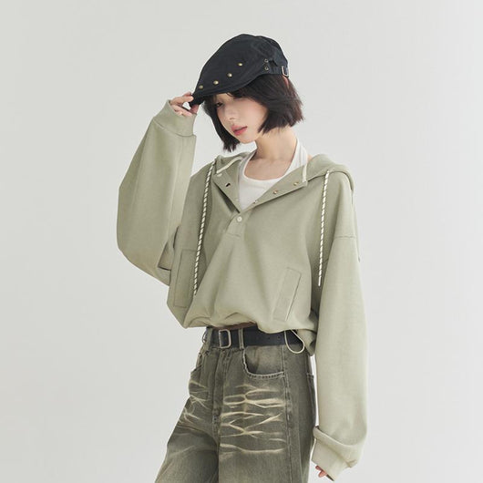 Sudadera Cropped Suelta con Ajuste en Dobladillo para Mujer - Image 3