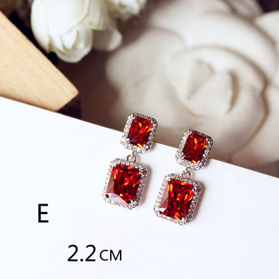 Aretes Largos de Novia con Rubí Rojo Paloma Talla Cuadrada Redonda - Image 33