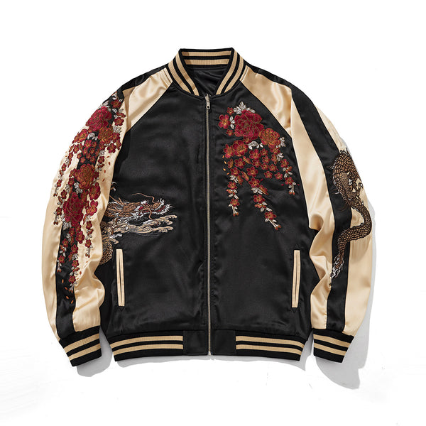 Chaqueta Beisbolera Hombre con Bordado de Dragón - Estilo Casual Reforzado