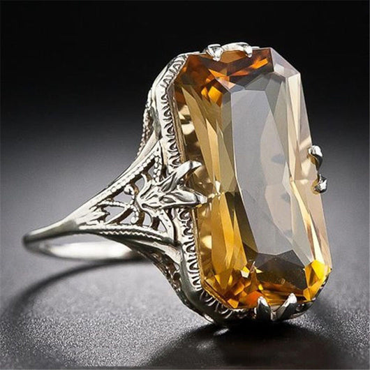 Anillo Hueco Citrina Tallado Estilo Europa y América - Image 9