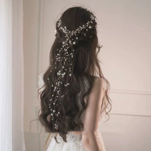 Diadema de Perlas Hecha a Mano para Novia Estilo Hada Mágica