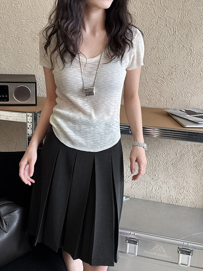 Camiseta Ajustada de Verano para Mujer - Cuello Redondo, Manga Corta y Cintura Definida - Image 24