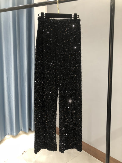Pantalón Ancho Recto con Lentejuelas Alargado para Mujer - Image 5