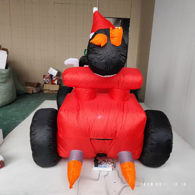 Inflable Navideño Anciano en Auto de Carrera con Pingüino - Image 4