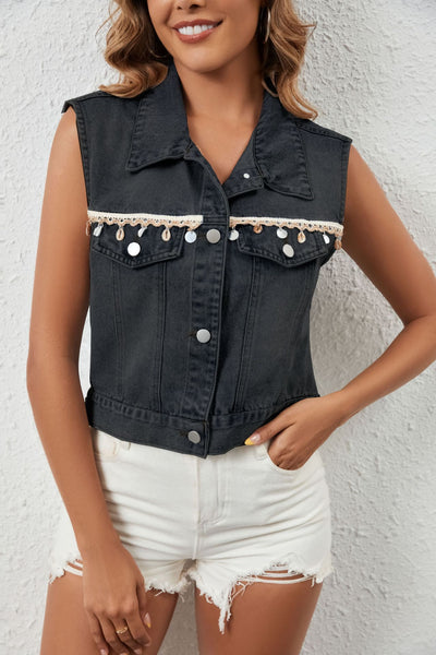 Chaleco Denim Casual con Borlas y Botón Simple - Image 25
