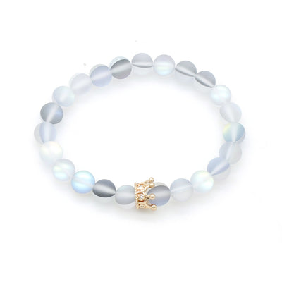 Pulsera de Piedra Volcánica Blanca 8MM con Circones Incrustados y Corona - Image 5