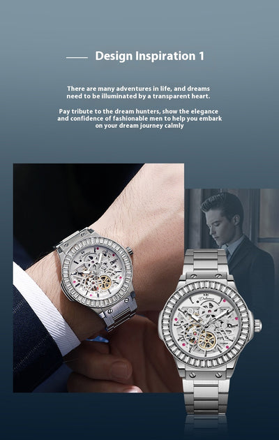 Reloj Mecánico Automático para Hombre con Movimiento Hueco y Diamantes - Image 15