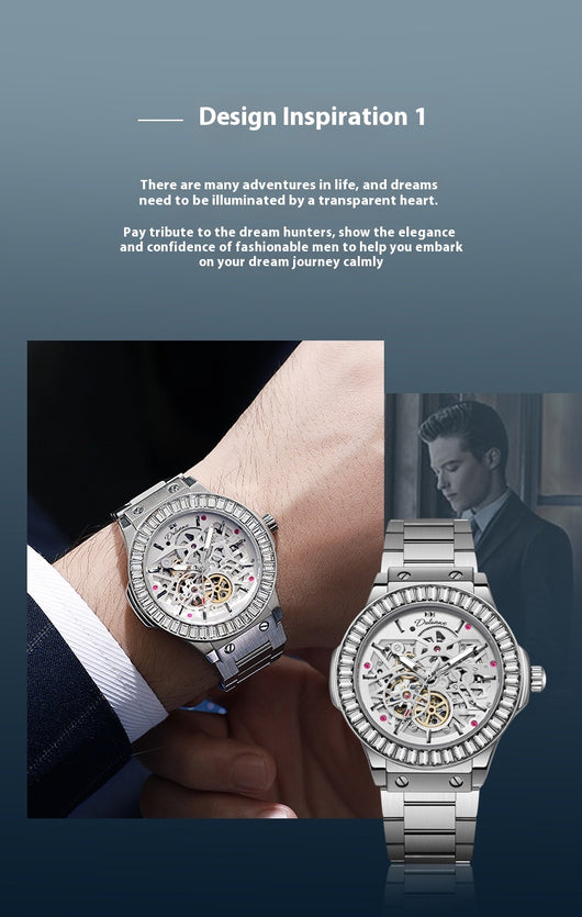 Reloj Mecánico Automático para Hombre con Movimiento Hueco y Diamantes - Image 15