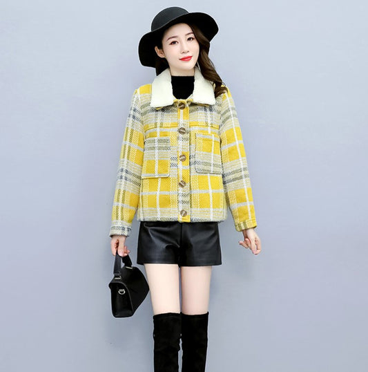Chaqueta Tweed y Terciopelo a Cuadros para Mujer - Elegancia Sofisticada