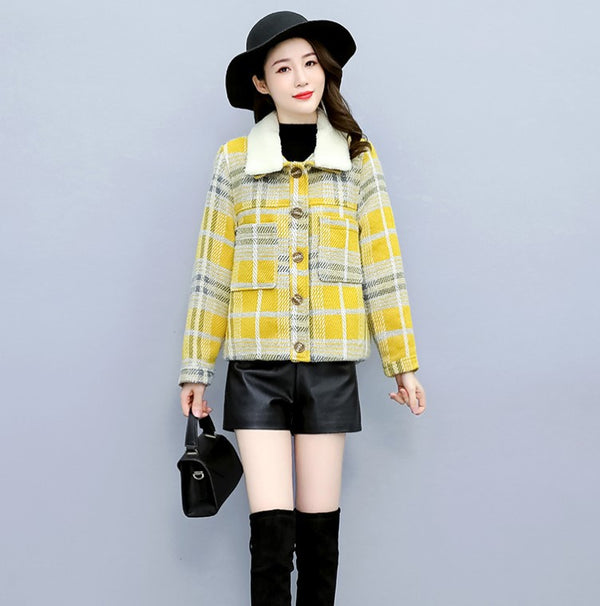 Chaqueta Tweed y Terciopelo a Cuadros para Mujer - Elegancia Sofisticada