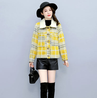 Chaqueta Tweed y Terciopelo a Cuadros para Mujer - Elegancia Sofisticada
