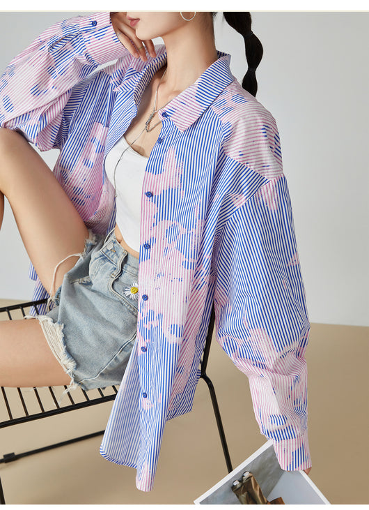 Blusa Suelta de Rayas Azules Estampada para Mujer - Image 13