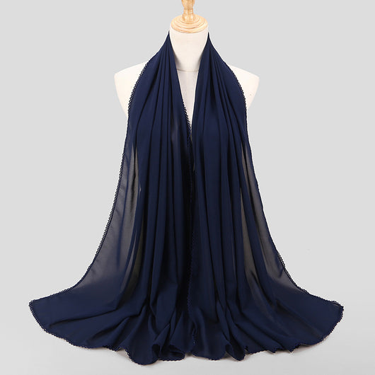 Pañuelo Elegante de Encaje Monocromático y Gasa Perlada para Mujer - Image 16