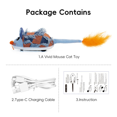 Plush mouse cat toy with a textured brown and beige body, embroidered eyes, string whiskers, and a fluffy feather tail. - Image 8