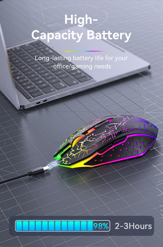 Ratón Gaming Inalámbrico Dual Mode 2.4GHz Recargable con Luz LED Respirable - Image 29