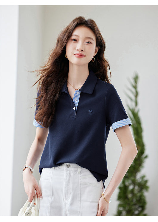Blusa Estilo Americano Hombros Descubiertos Falsa Dos Piezas Manga Corta - Image 16