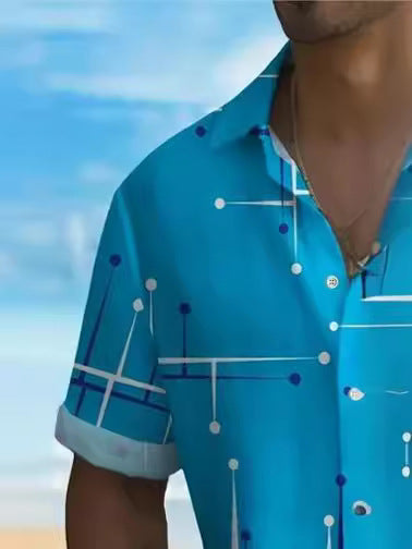 Camisa Estampada para Hombre con Cuello Solapa de Manga Corta - Image 14
