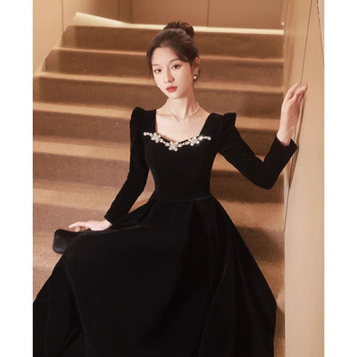 Vestido Largo de Noche Estilo Francés con Manga Larga para Mujer - Image 3