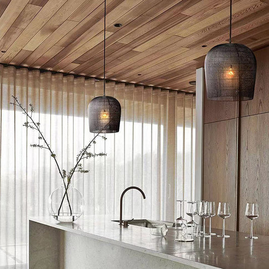Lámpara Colgante Ratán Zen para Restaurante, Estudio y Sala de Té
