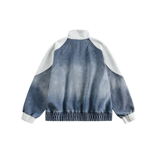 Chaqueta Denim Retro Japonesa con Costuras a Contraste - Image 2