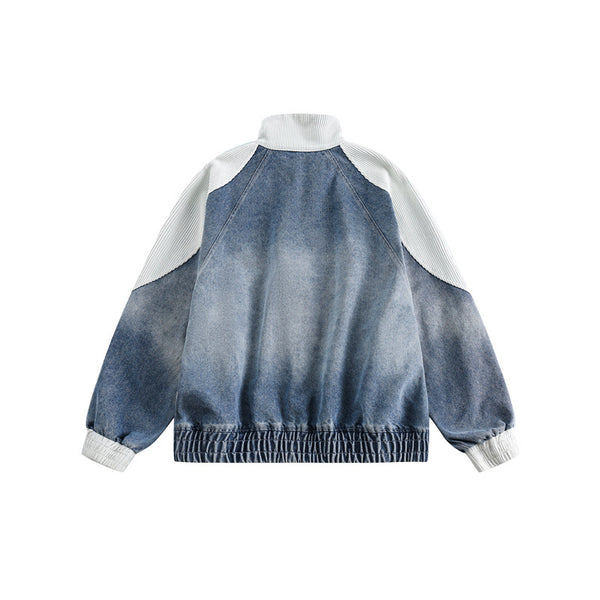 Chaqueta Denim Retro Japonesa con Costuras a Contraste