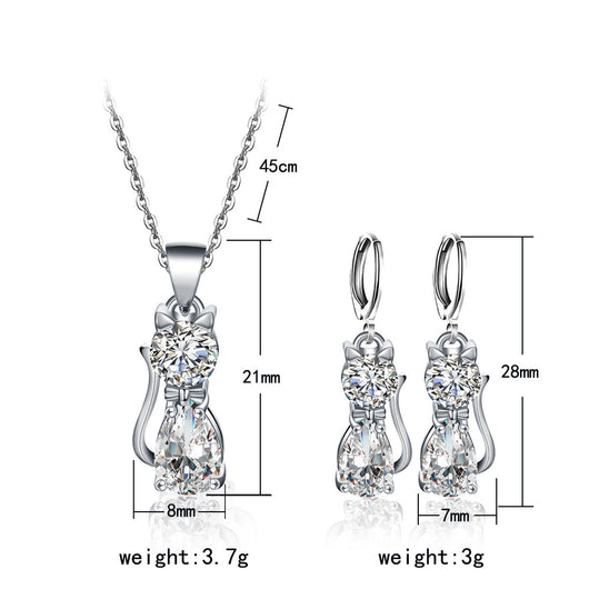 Conjunto de Collar y Aretes con Dije de Gato en Circonia - Image 10
