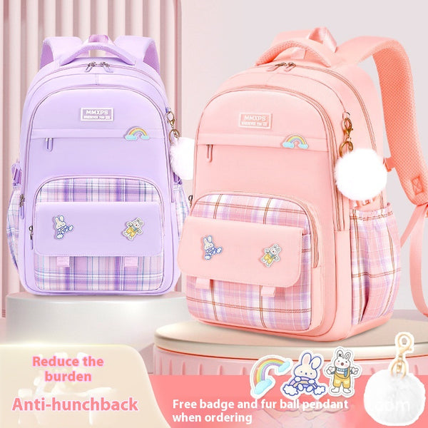 Mochila Escolar a Cuadros para Niñas de Primaria