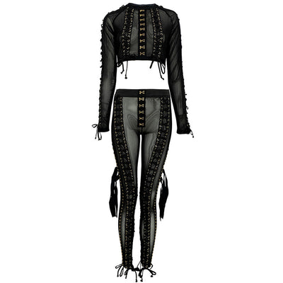 Conjunto de Dos Piezas con Malla Transparente y Pantalón Ajustado con Tirantes - Image 33