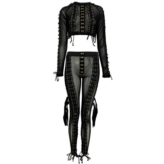 Conjunto de Dos Piezas con Malla Transparente y Pantalón Ajustado con Tirantes - Image 33