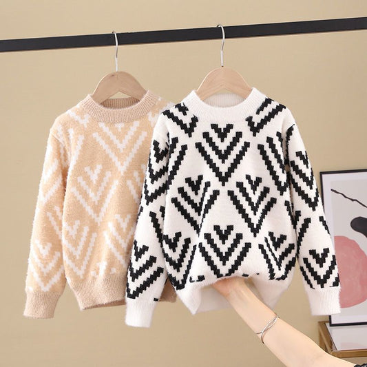 Suéter Pullover de Lana de Visón para Niños Grandes
