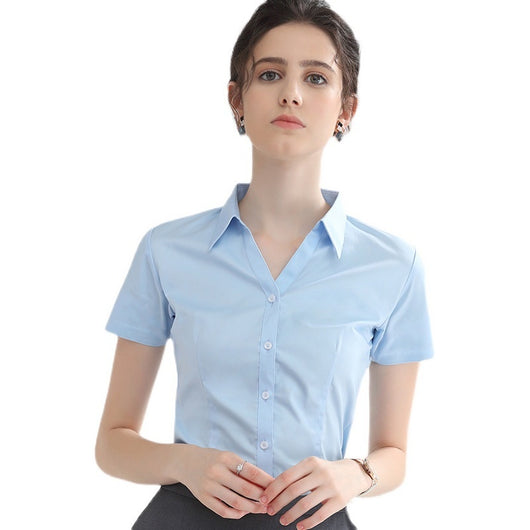 Blusa Blanca Manga Corta Cuello V para Trabajo - Image 4