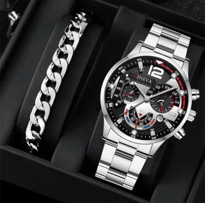 Set de 2 Relojes de Acero para Hombre con Pulsera - Diseño Ejecutivo Tres Ojos - Image 9