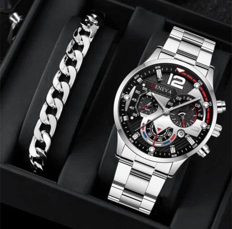 Set de 2 Relojes de Acero para Hombre con Pulsera - Diseño Ejecutivo Tres Ojos - Image 9