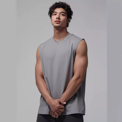 Camiseta Suelta sin Mangas para Hombre - Diseño Liso y Versátil - Image 4