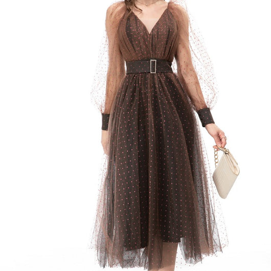 Vestido Ligero con Dobladillo de Gasa y Cintura Ajustada