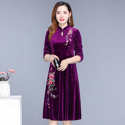 Vestido Mujer Estilo Occidental Terciopelo Dorado Manga Larga - Image 11