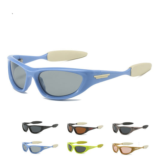 Black polarized sports sunglasses with a wrap-around frame and dark lenses, shown with five other color options. - Image 6