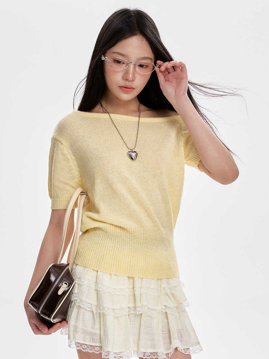 Blusa Tejida Escote Frío Manga Corta para Mujer - Image 5