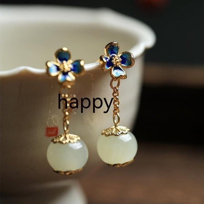 Aretes de Trébol de Cuatro Hojas con Flor para Dama - Image 3